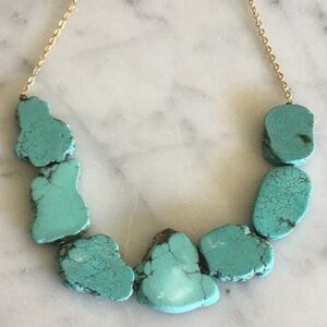 30” Handmade Dyed Stone Necklace with Gold Chain.